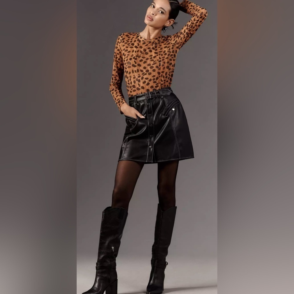 Anthropologie Porridge Leopard Print Mock Neck Long Sleeve Top - Picture 5 of 8